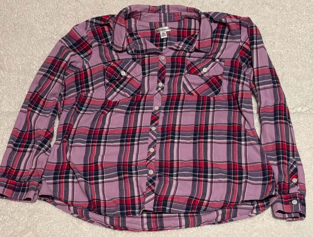 Croft & Barrow Women's Pink Purple Plaid Flannel Button Down Shirt Size XL